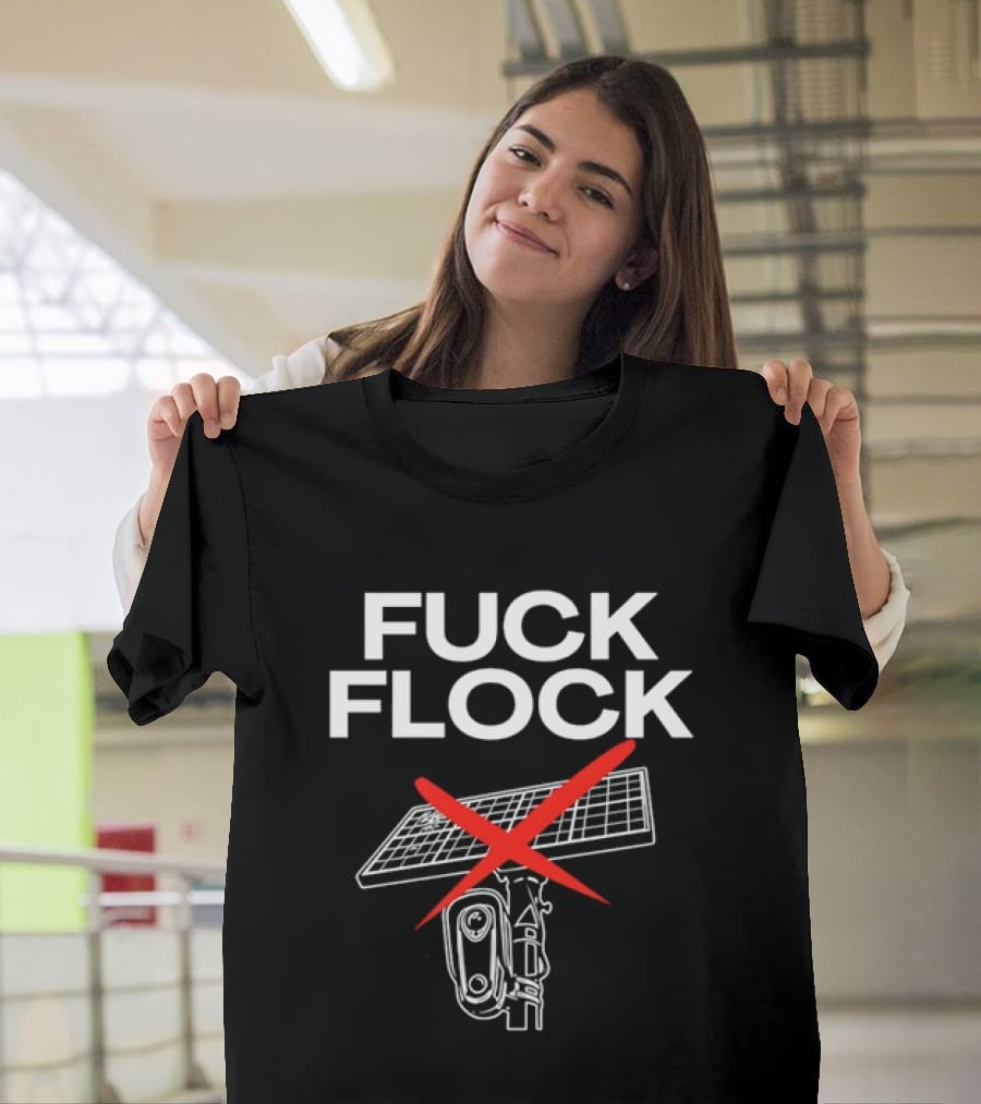 Fuck Flock Surveillance Camera Solar Panel Red X T-Shirt