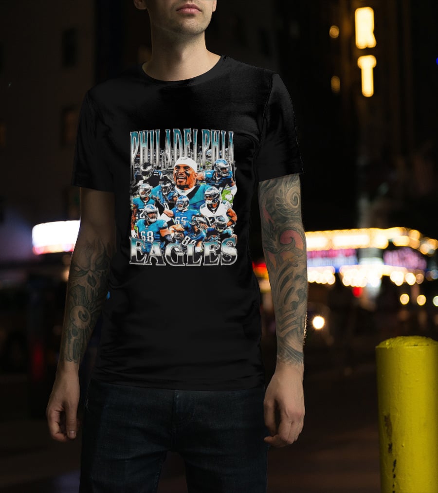 Philadelphia Eagles Player Photo Collage Screaming Metallic Bootleg T-Shirt