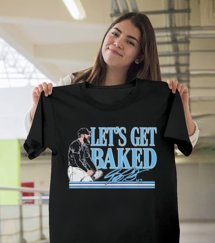LET'S GET BAKED Bryan Baker Bearded Baseball Pitcher Celebrating Line T-Shirt