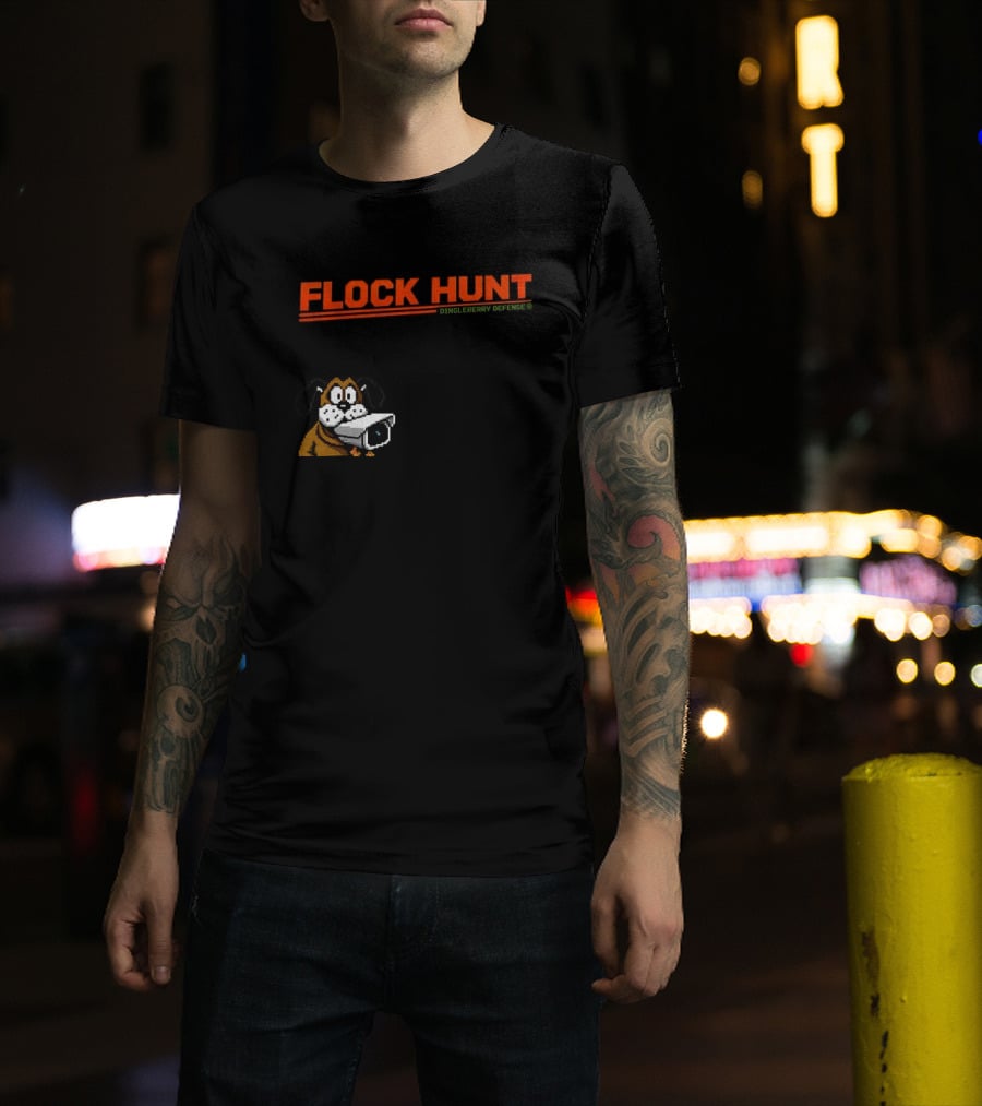 Flock Hunt Pixelated Canine Dingleberry Defense Security Camera T-Shirt