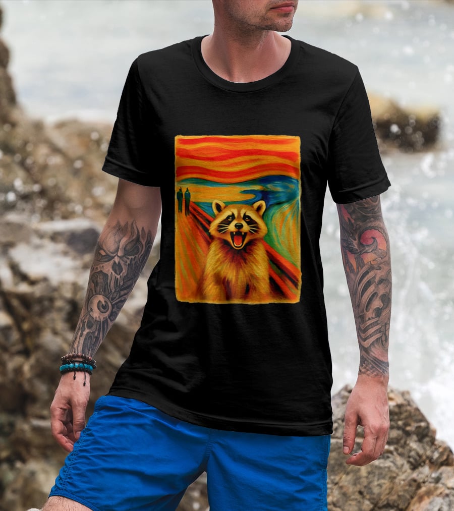 Raccoon The Scream Edvard Munch Painting Mashup T-Shirt
