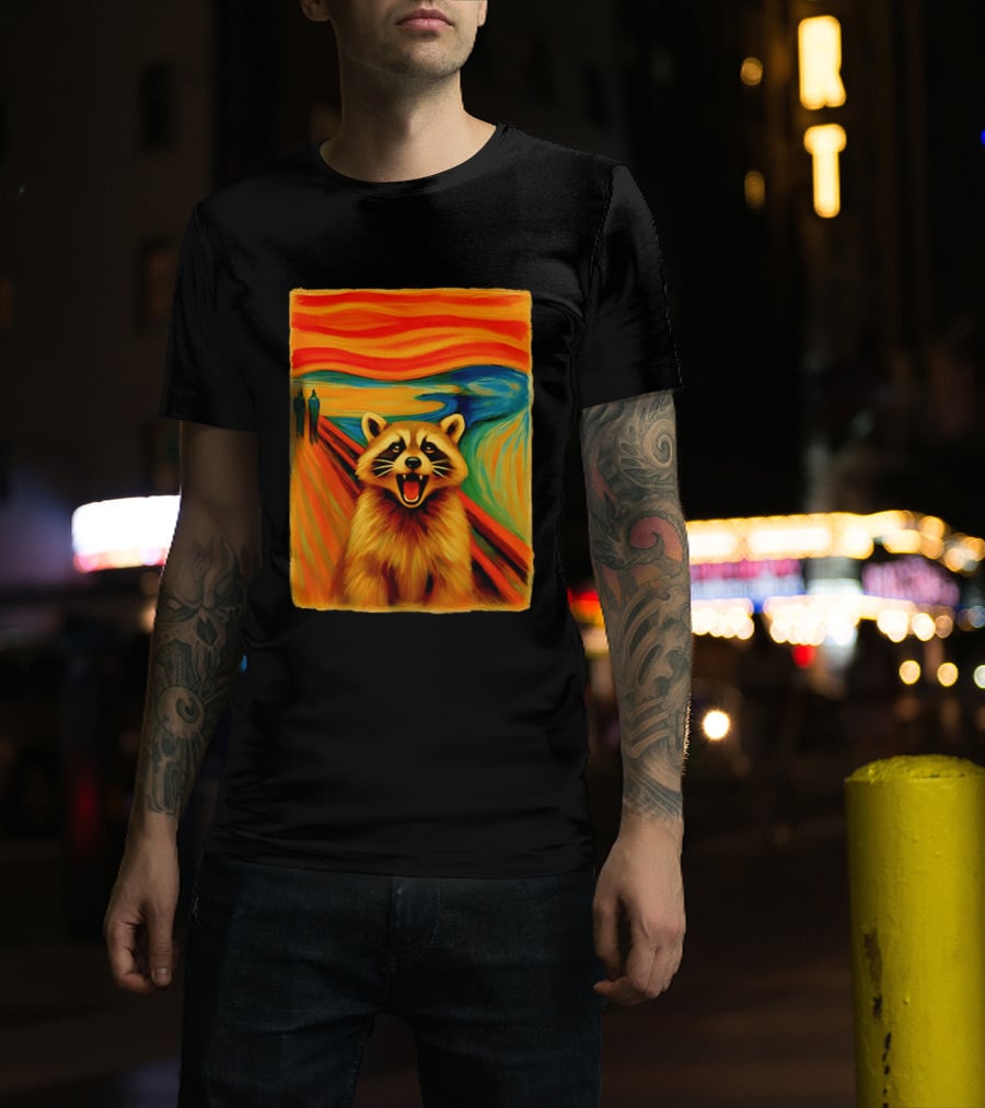Raccoon The Scream Edvard Munch Painting Mashup T-Shirt