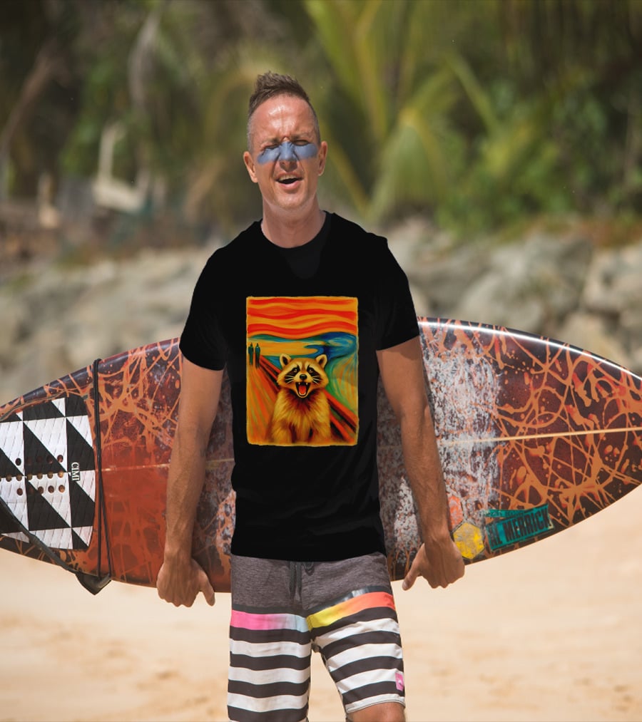 Raccoon The Scream Edvard Munch Painting Mashup T-Shirt