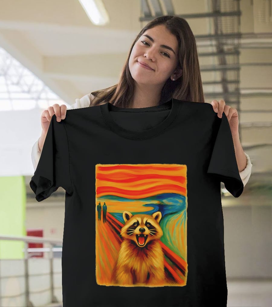 Raccoon The Scream Edvard Munch Painting Mashup T-Shirt