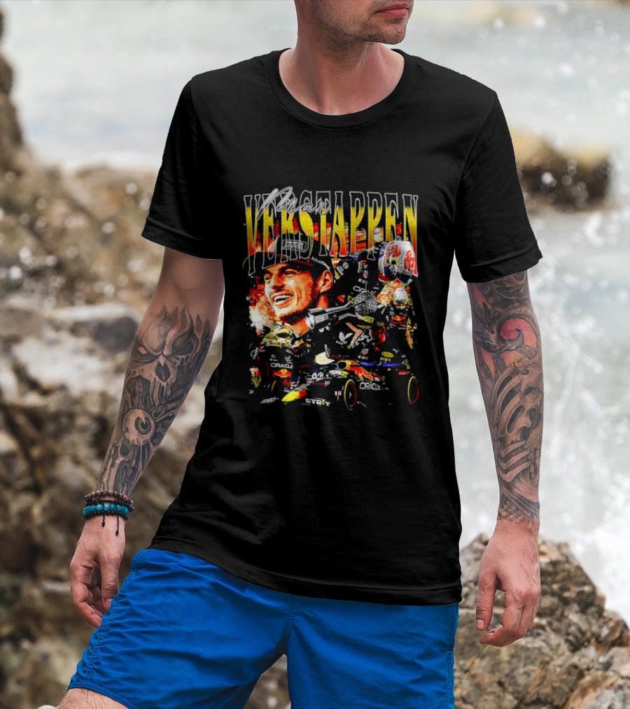Max Verstappen Red Bull Racing F1 Driver Trophy Car Photo Collage T-Shirt