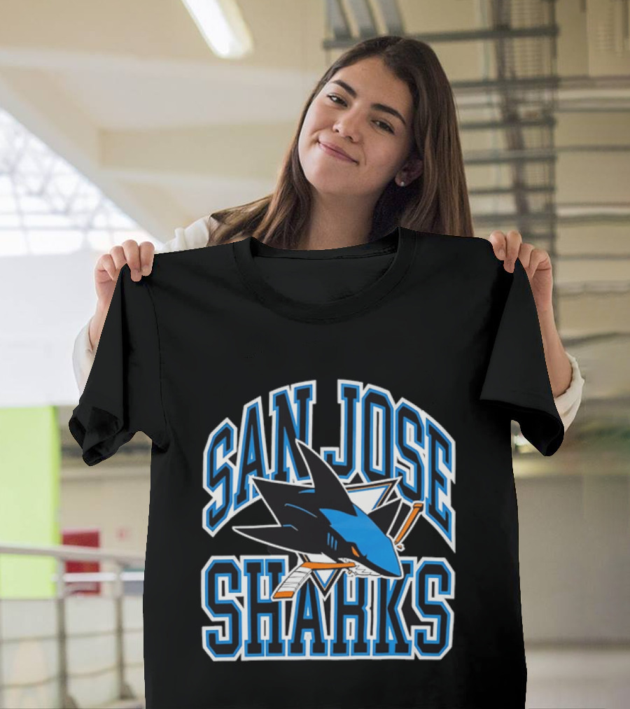 San Jose Sharks Biting Broken Hockey Stick Triangle NHL T-Shirt