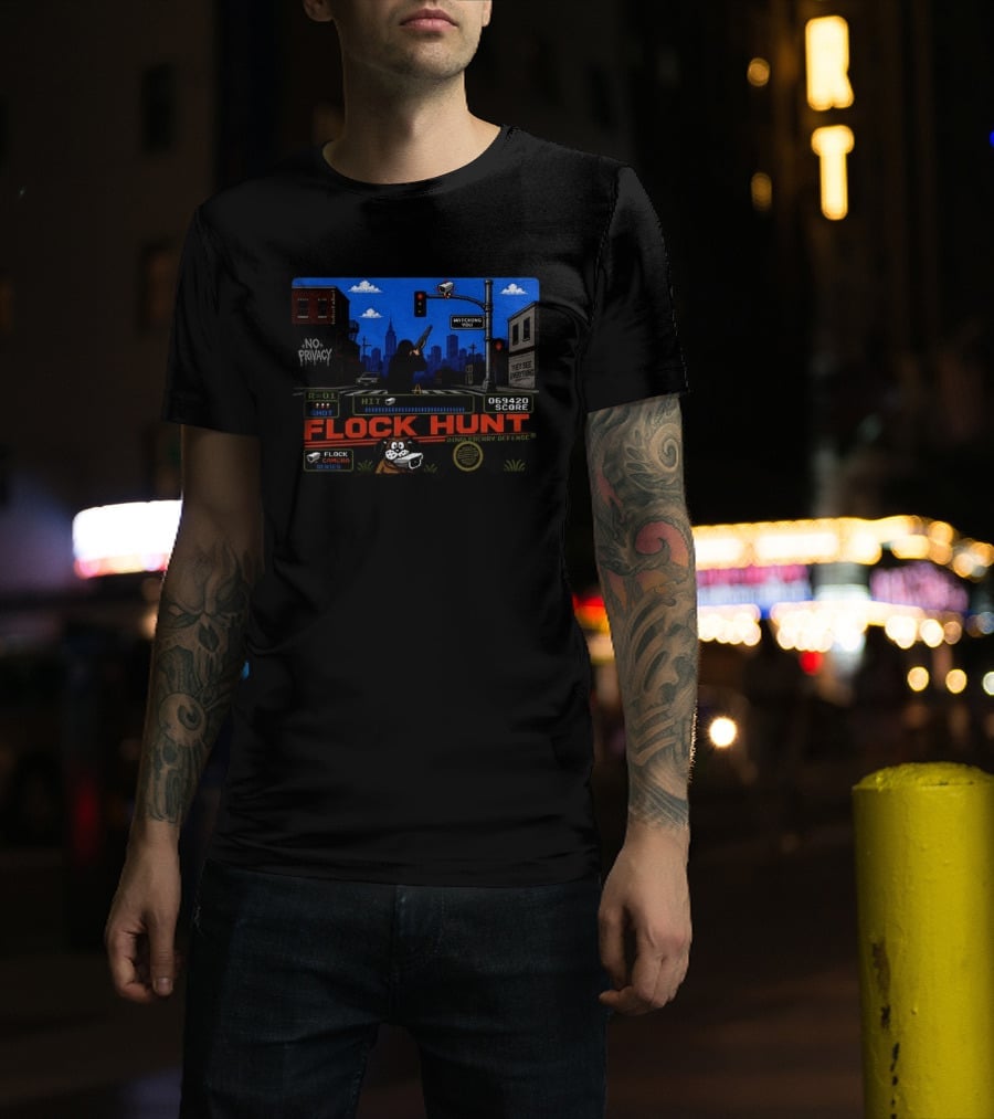 Flock Hunt Surveillance Camera Shooter Dog Video Game No Privacy Dingleberry Defense T-Shirt