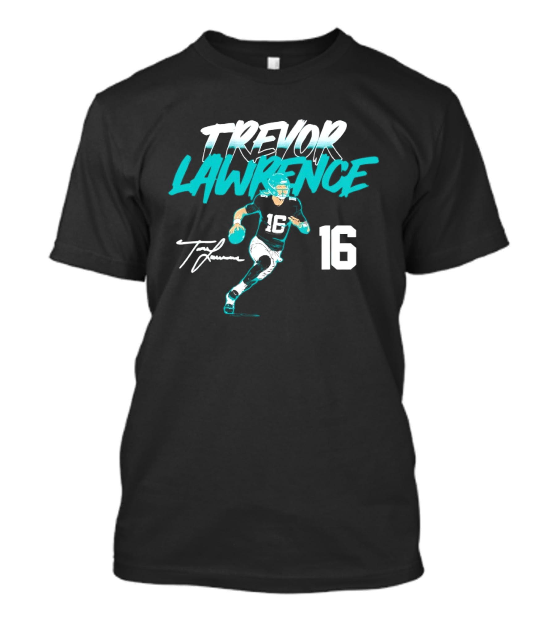 Trevor Lawrence No 16 Jaguars Signature Style Football 2026 T-Shirt