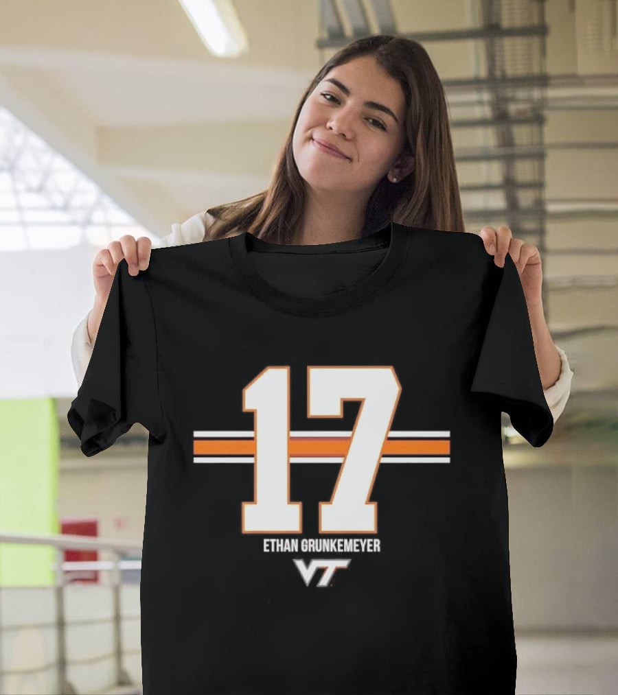 Virginia Tech Hokies Ethan Grunkemeyer 17 Horizontal Stripes T-Shirt