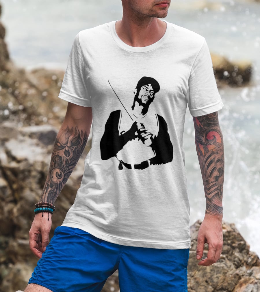 Black And White Stencil Baseball Batter Holding Bat T-Shirt