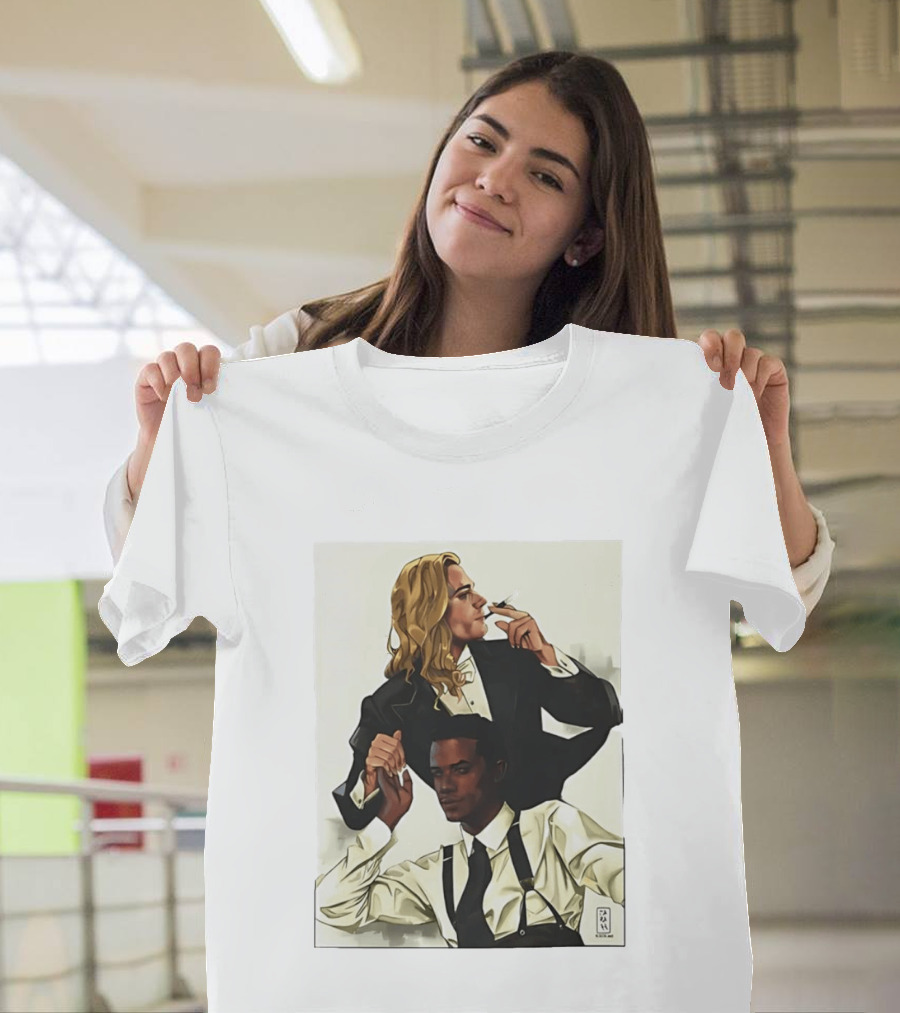 Blonde Tuxedo Smoking Dark Hair Suspenders Duo T-Shirt