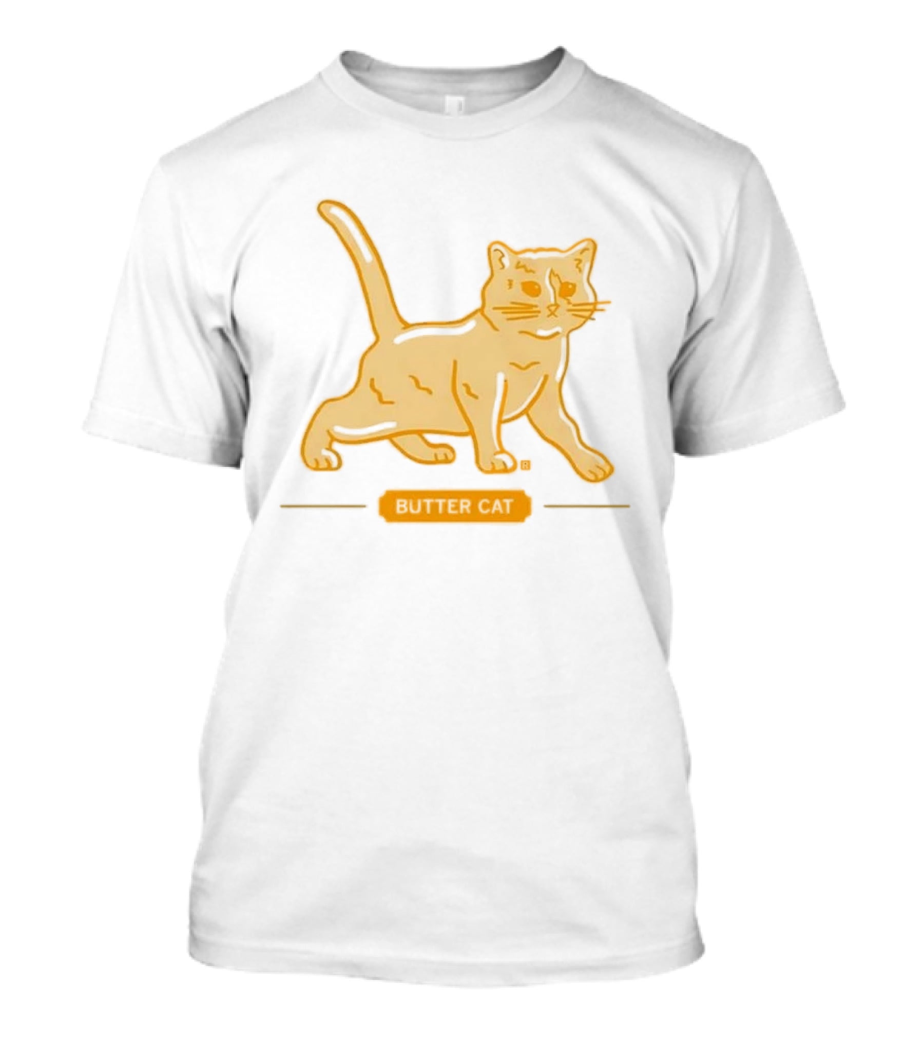 Butter Cat Yellow Orange Cartoon Walking Feline Line T-Shirt