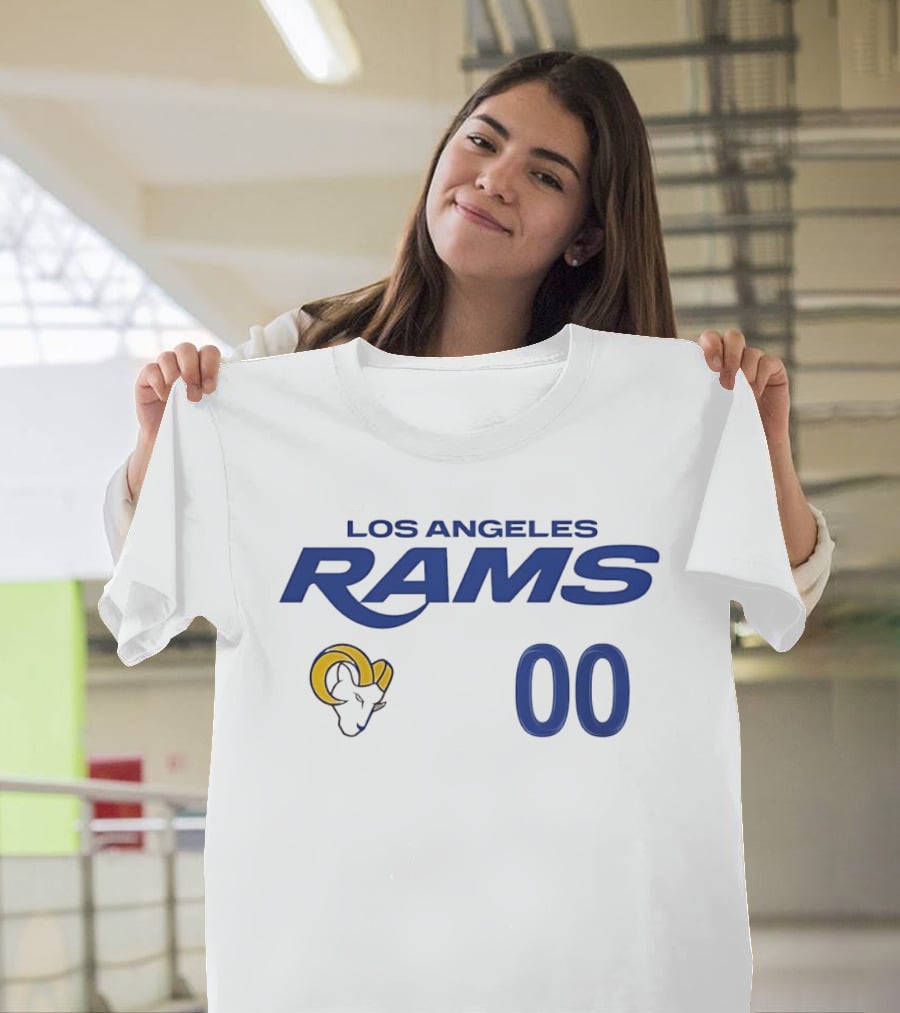 Los Angeles Rams Horned Head 00 Jersey Number Wordmark T-Shirt