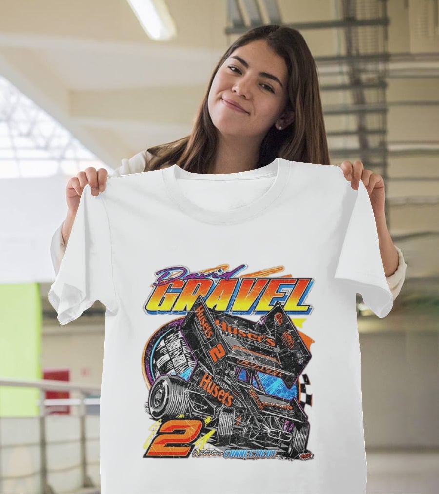 David Gravel Sprint Car Huset's Speedway Racing Connecticut 2 Orange And Blue T-Shirt