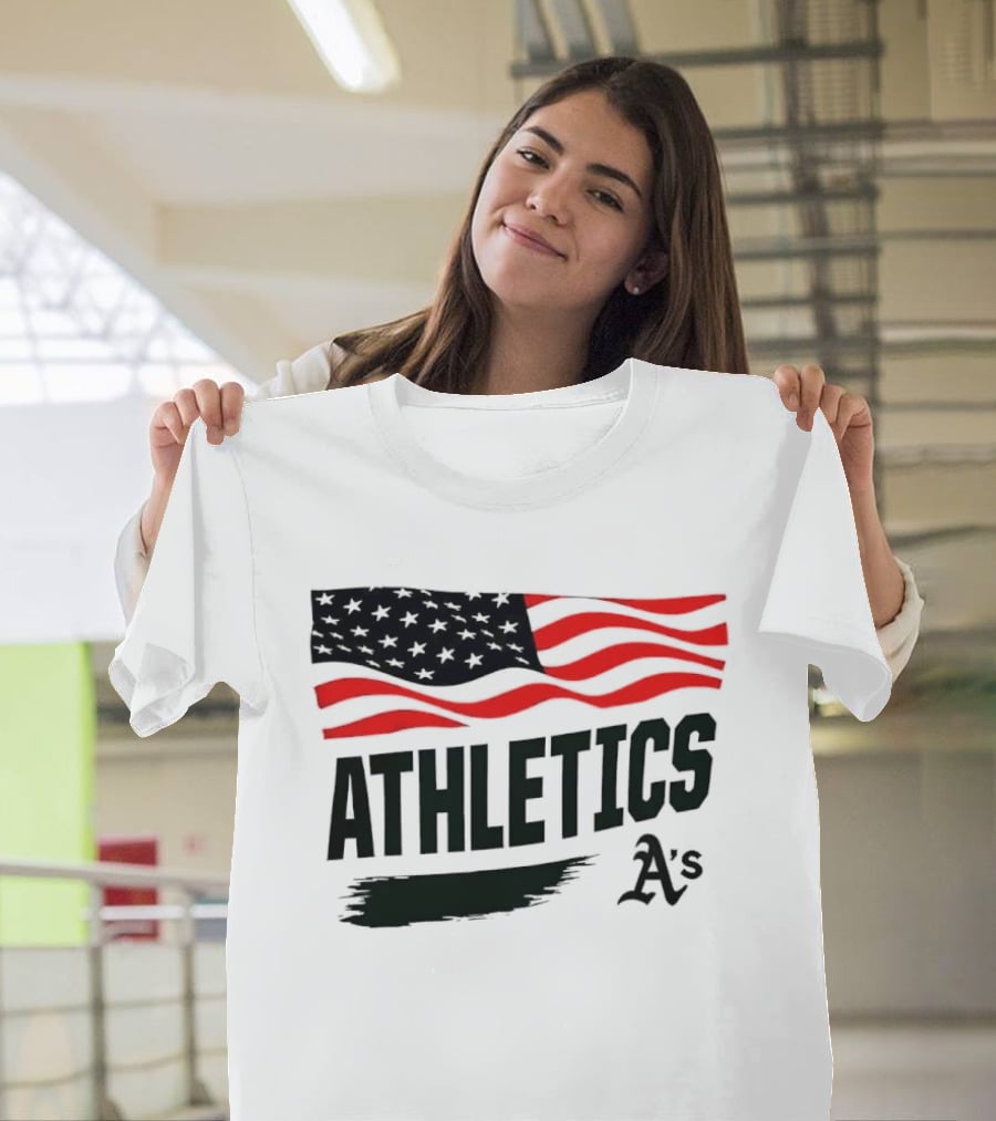 Athletics As American Flag Paint Brushstroke MLB Oakland T-Shirt