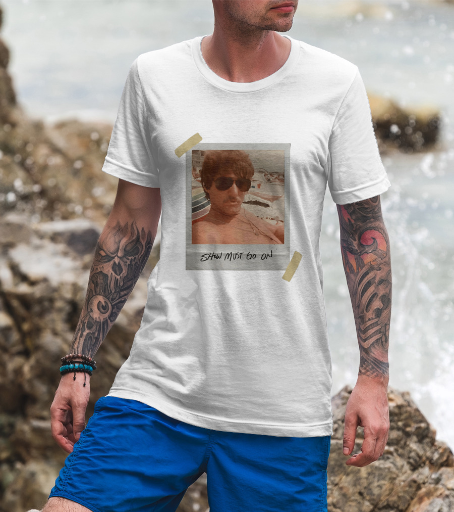 Show Must Go On Man At Beach Retro Style Polaroid T-Shirt