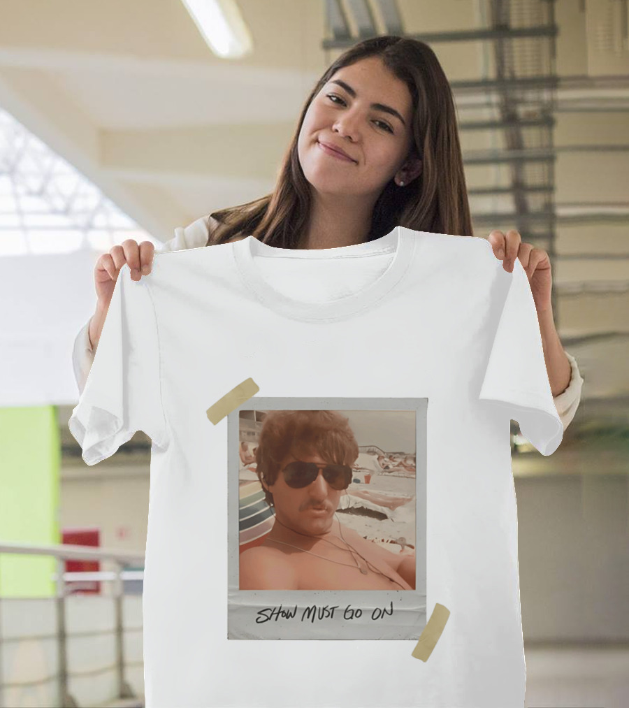 Show Must Go On Man At Beach Retro Style Polaroid T-Shirt