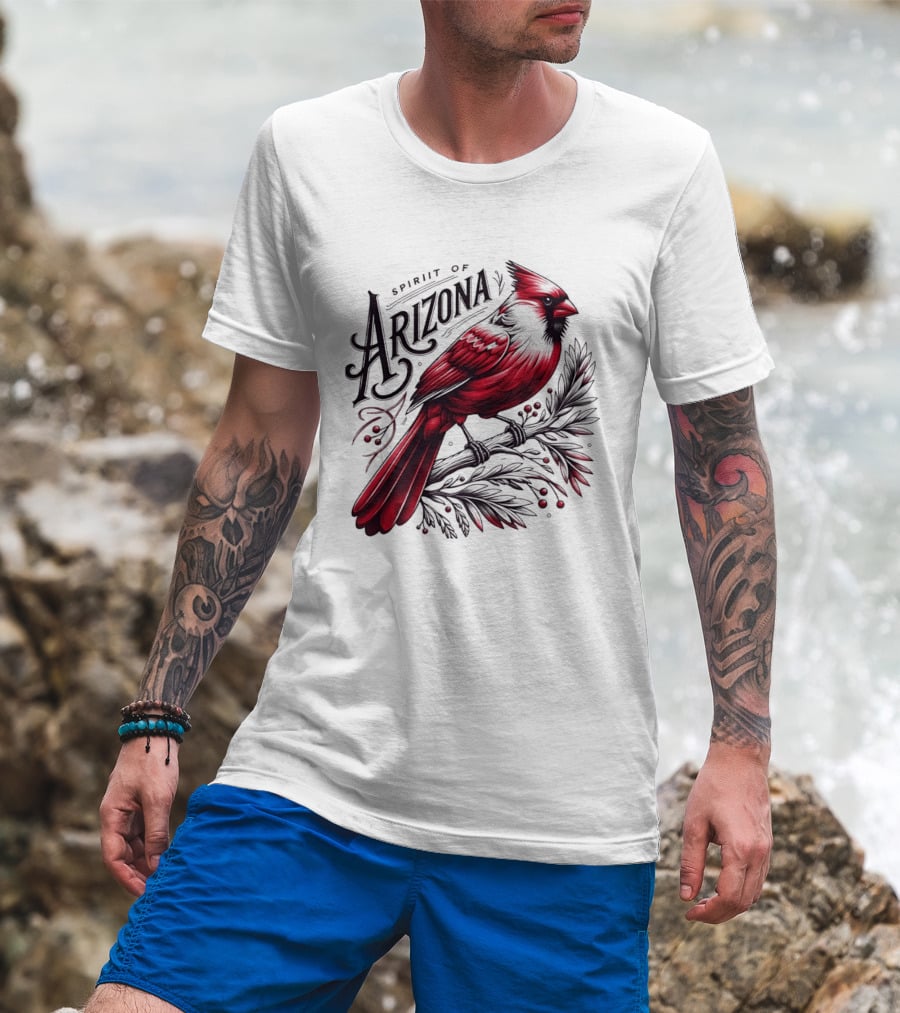Arizona Red Cardinal Spirit Perched On Branch Berries T-Shirt