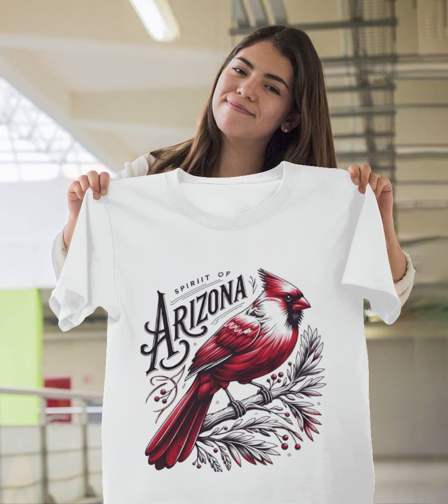 Arizona Red Cardinal Spirit Perched On Branch Berries T-Shirt