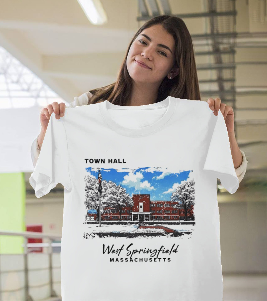 Town Hall West Springfield Massachusetts Snow Covered Red Brick Building T-Shirt