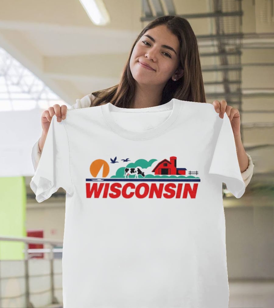 Wisconsin Dairy Cow Barn Sunset Landscape T-Shirt