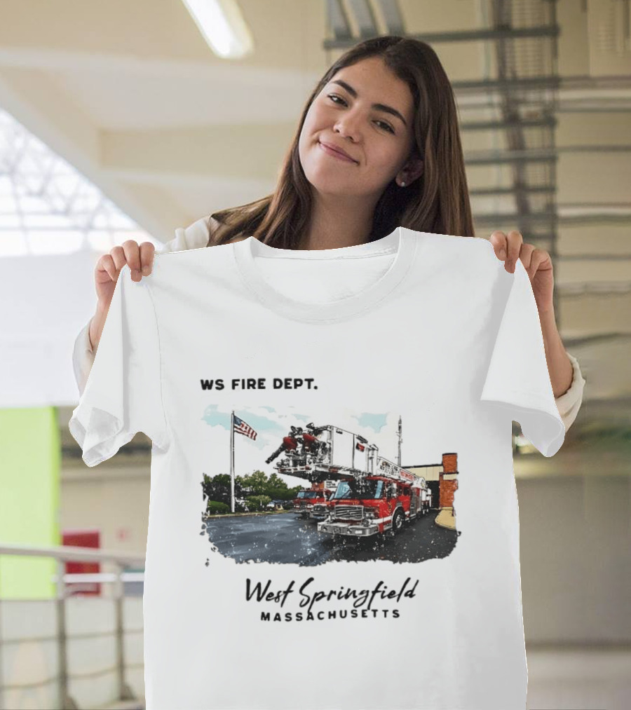 Ws Fire Dept West Springfield Massachusetts Truck Ladder American Flag T-Shirt