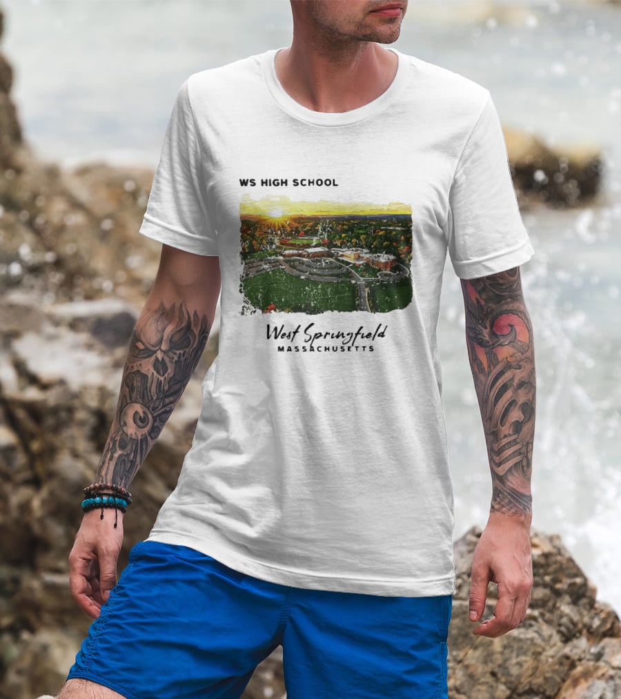 WS High School West Springfield Massachusetts Aerial Sunset Campus Landscape T-Shirt