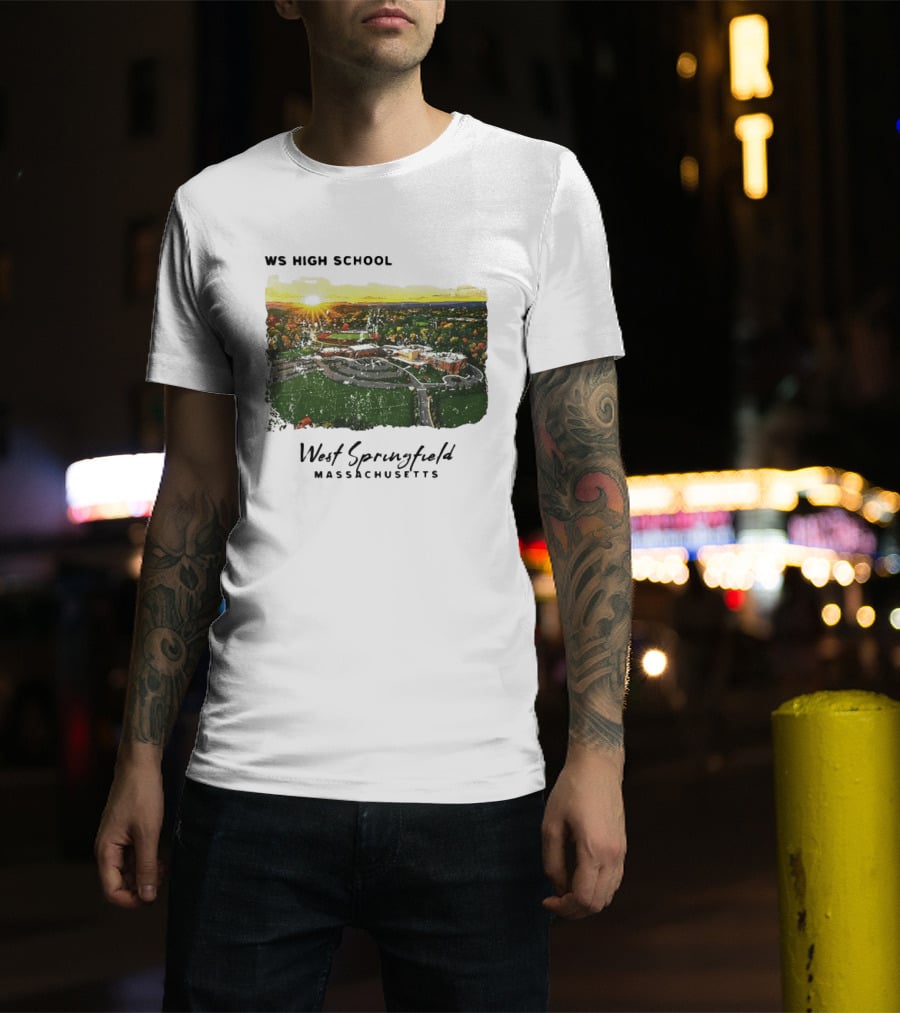 WS High School West Springfield Massachusetts Aerial Sunset Campus Landscape T-Shirt