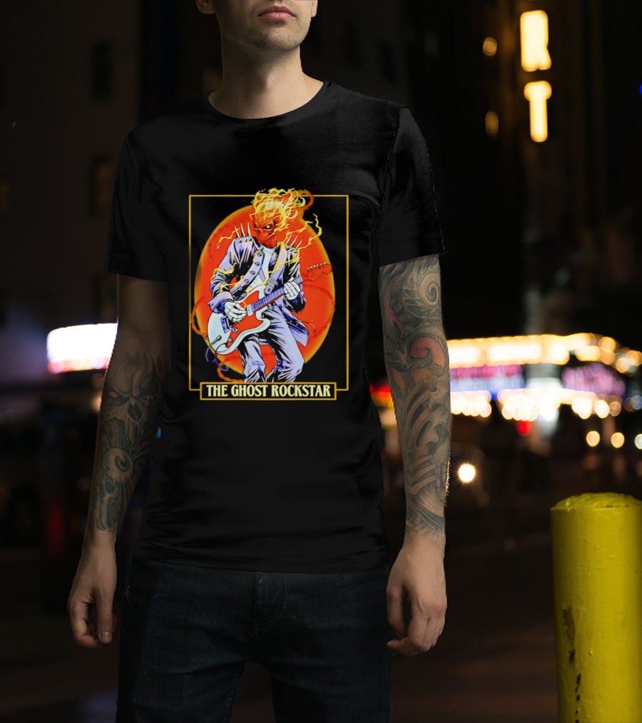 Ghost Rider The Ghost Rockstar Flaming Guitar Hero Fiery Skull T-Shirt