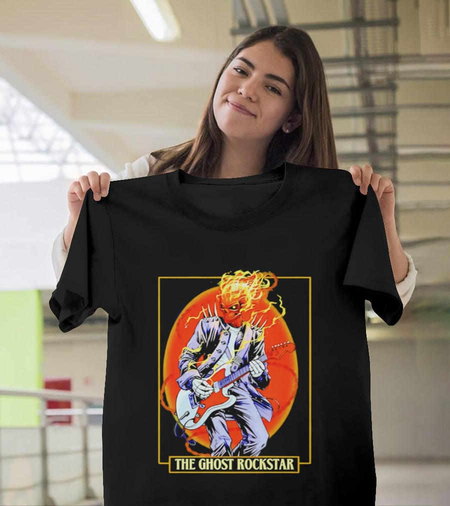 Ghost Rider The Ghost Rockstar Flaming Guitar Hero Fiery Skull T-Shirt