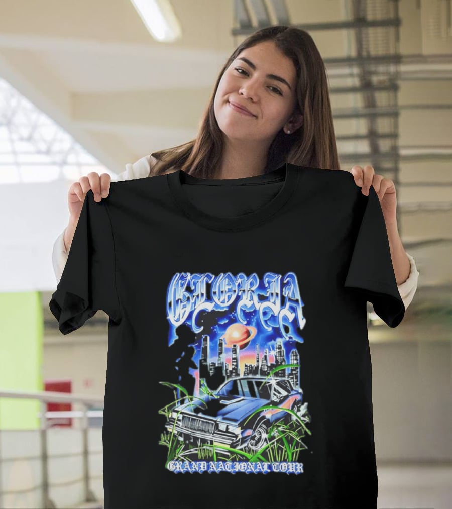 Gloria Grand National Tour Classic Car City Skyline Planet T-Shirt