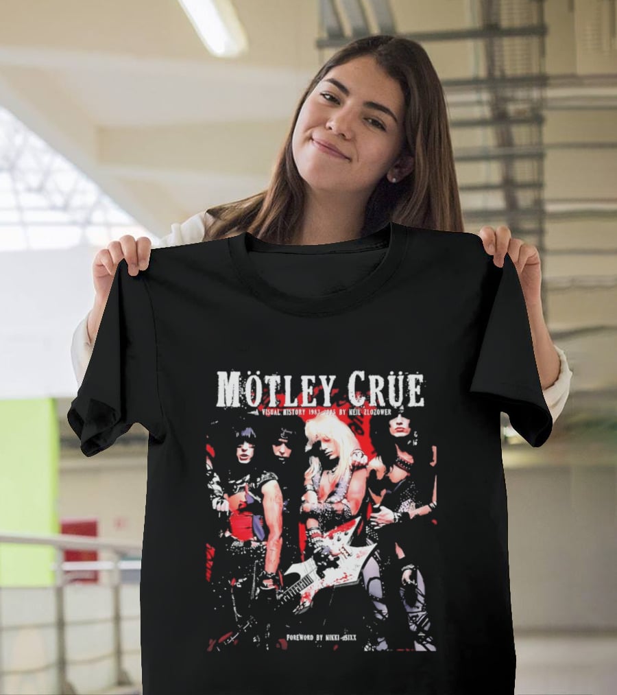 Motley Crue Visual History 1983 2005 Neil Zlozower Nikki Sixx Band Photo White Guitar T-Shirt