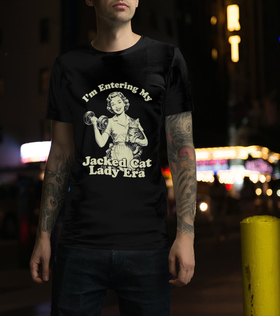 I'm Entering My Jacked Cat Lady Era Retro Fitness Cats T-Shirt