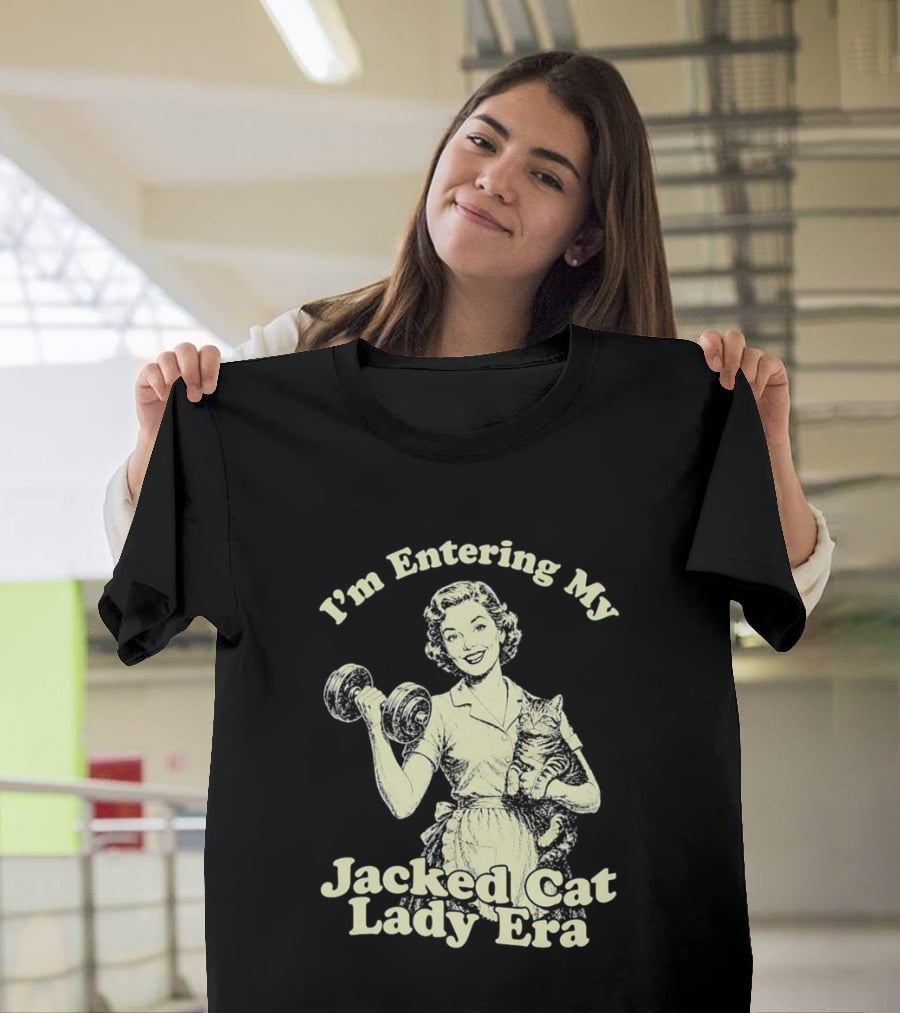 I'm Entering My Jacked Cat Lady Era Retro Fitness Cats T-Shirt