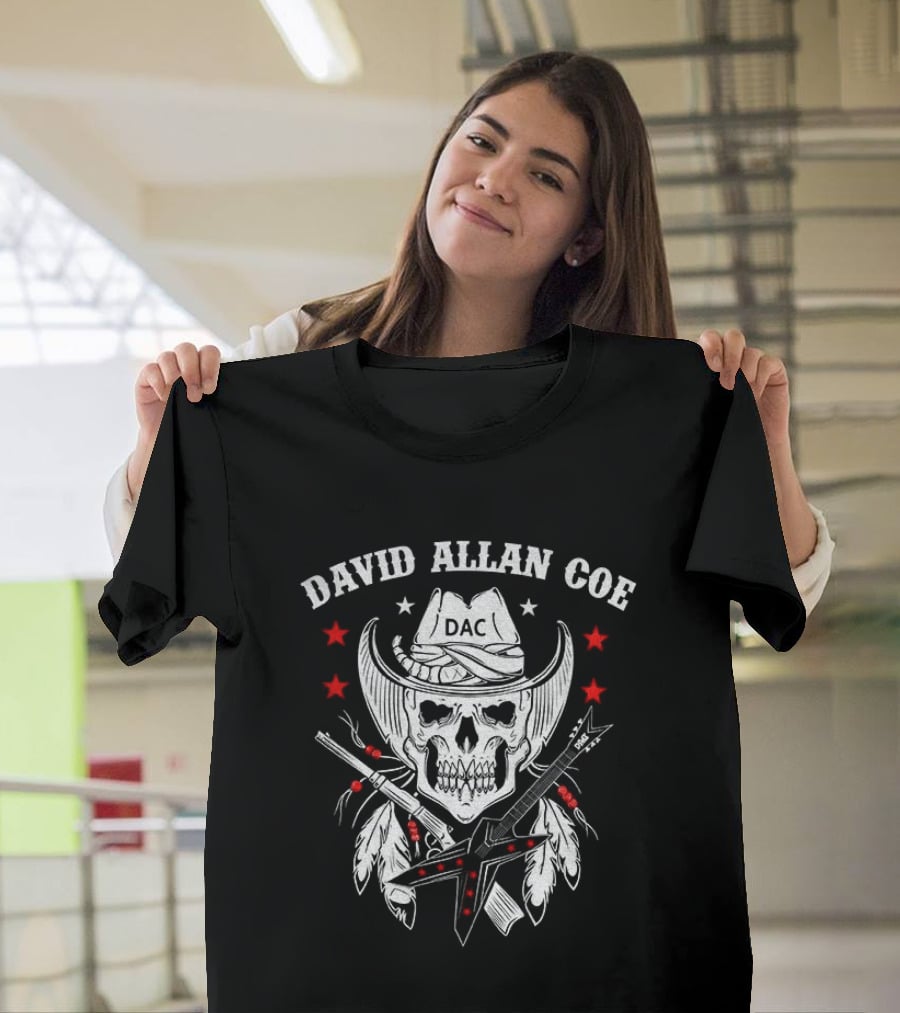 David Allan Coe Western Skull Cowboy With Crossed Pistols And Stars T-Shirt
