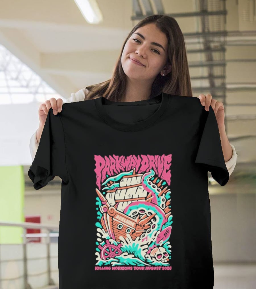 Parkway Drive Killing Horizons Tour Adelaide August 2026 Ship And Tentacle T-Shirt