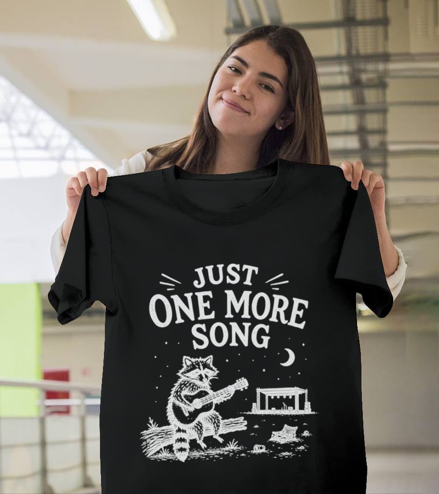 Just One More Song Raccoon Playing Guitar Under Moon And Stars T-Shirt