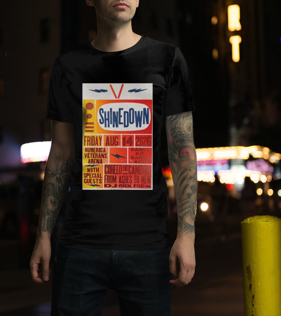 Shinedown Aug 14 2026 Numerica Veterans Arena With Coheed And Cambria And From Ashes To New T-Shirt
