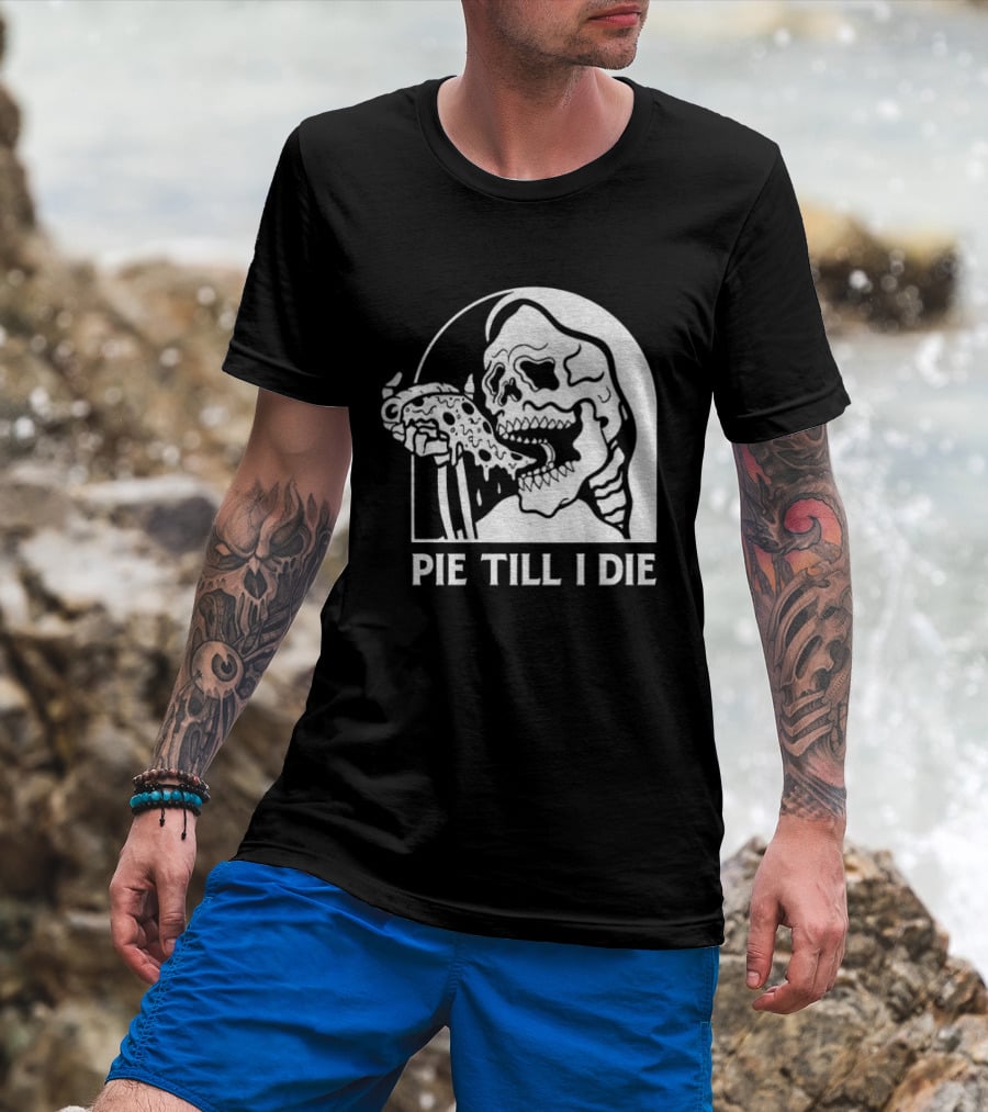 Skeleton Eating Pizza Pie Till I Die Halloween Humor T-Shirt