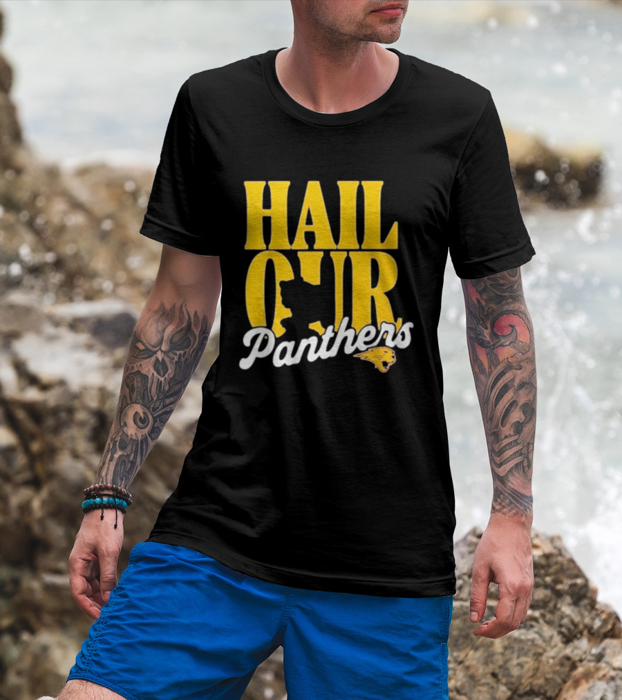 Hail Our Panthers Yellow Text With Panther Head T-Shirt