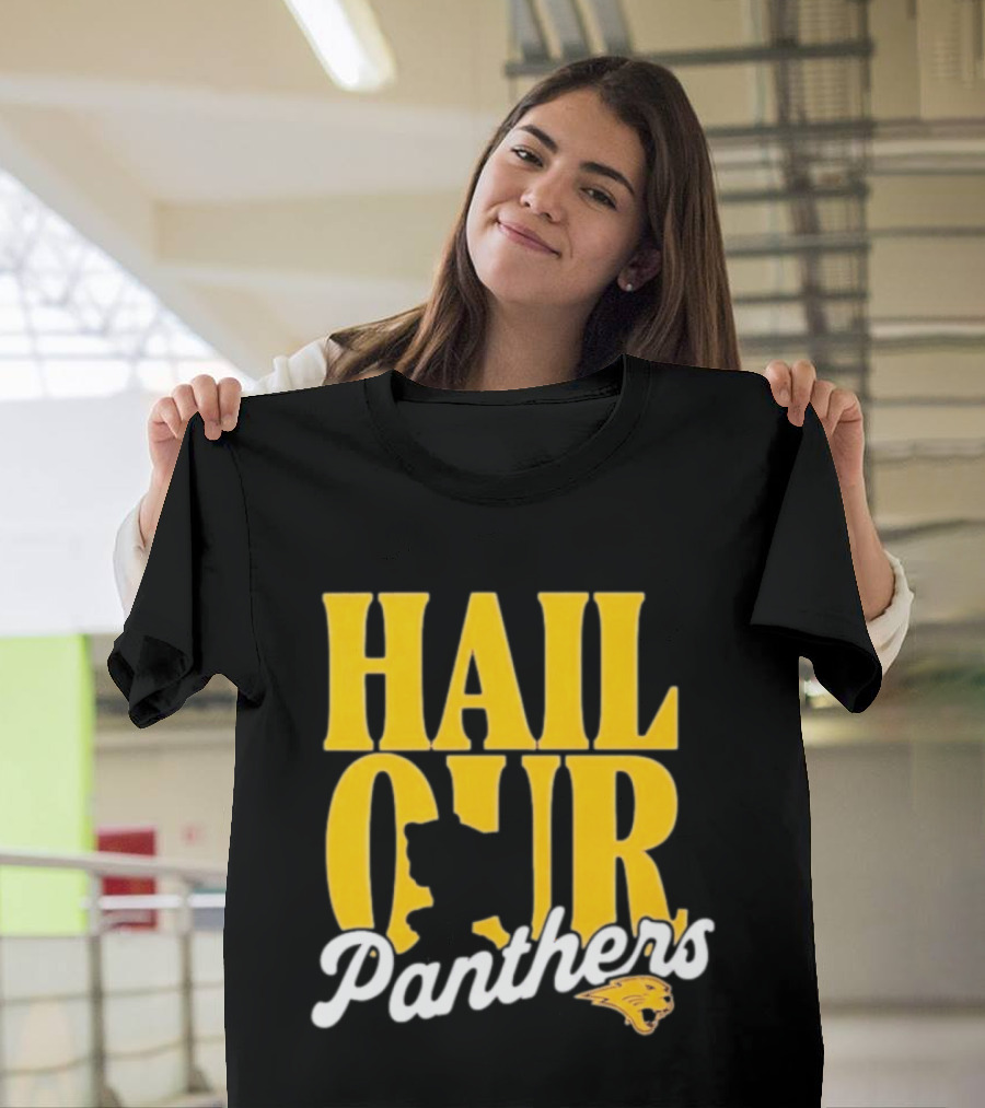 Hail Our Panthers Yellow Text With Panther Head T-Shirt