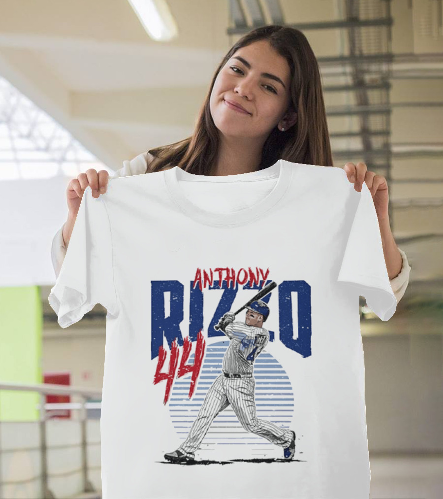 Anthony Rizzo 44 Baseball Batter Swinging Striped Sun Distressed T-Shirt