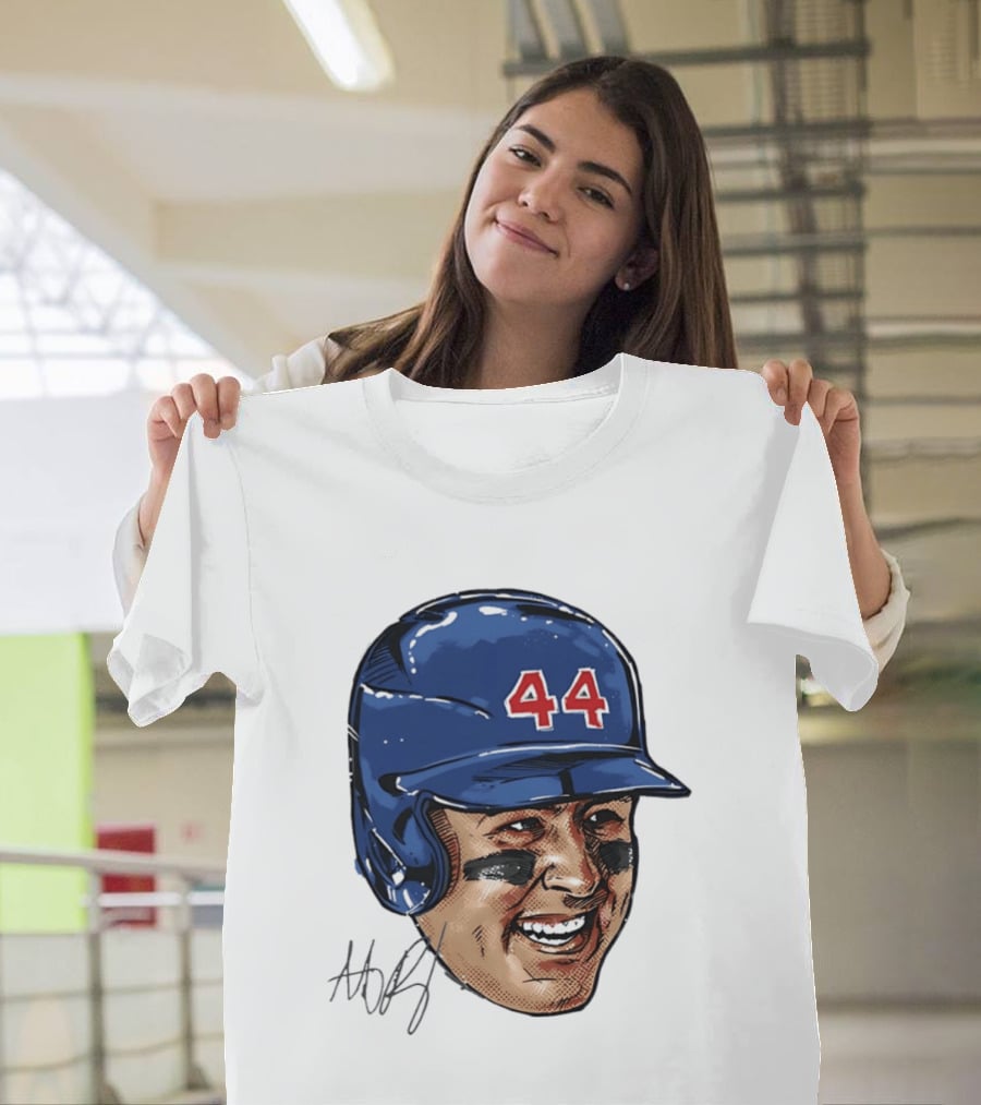 Anthony Rizzo 44 Blue Helmet Halftone Caricature T-Shirt