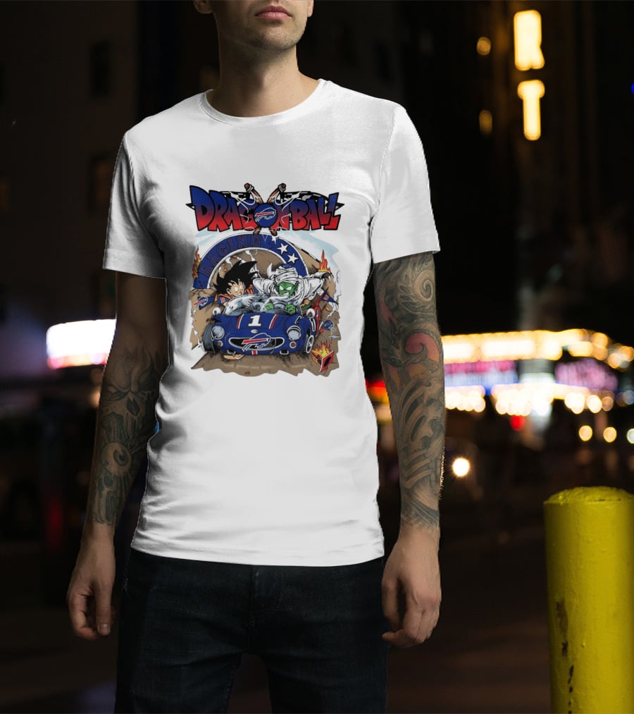 Buffalo Bills Dragon Ball Racing Goku Piccolo Driving Blue Car T-Shirt
