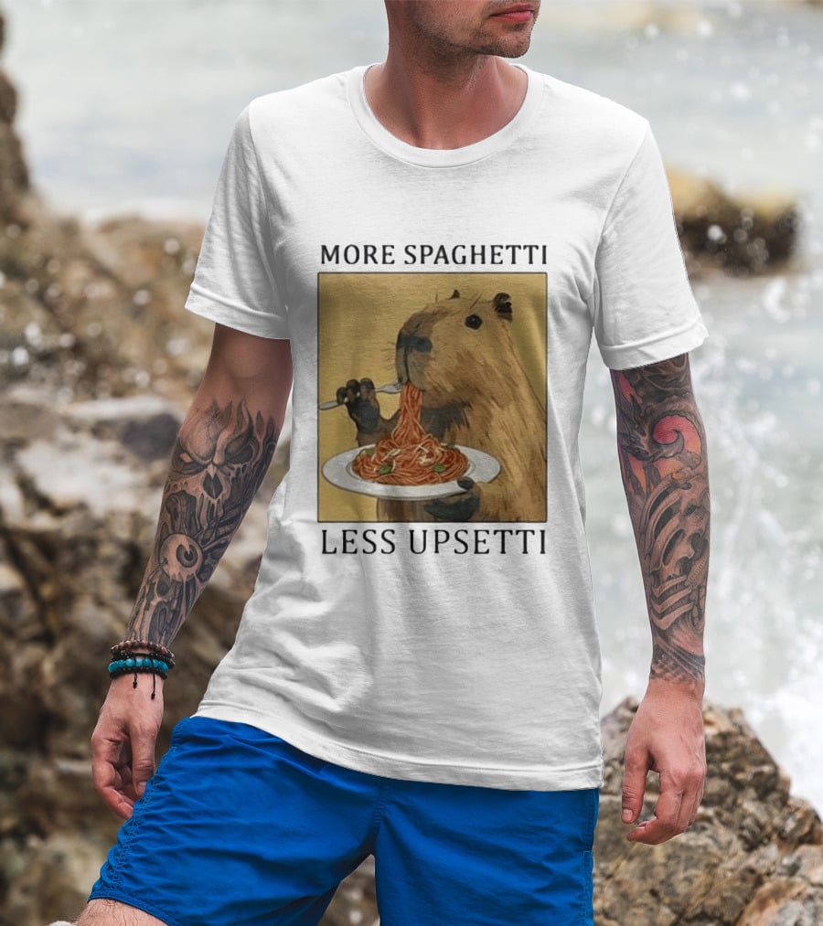 Capybara Eating Spaghetti More Spaghetti Less Upsetti T-Shirt