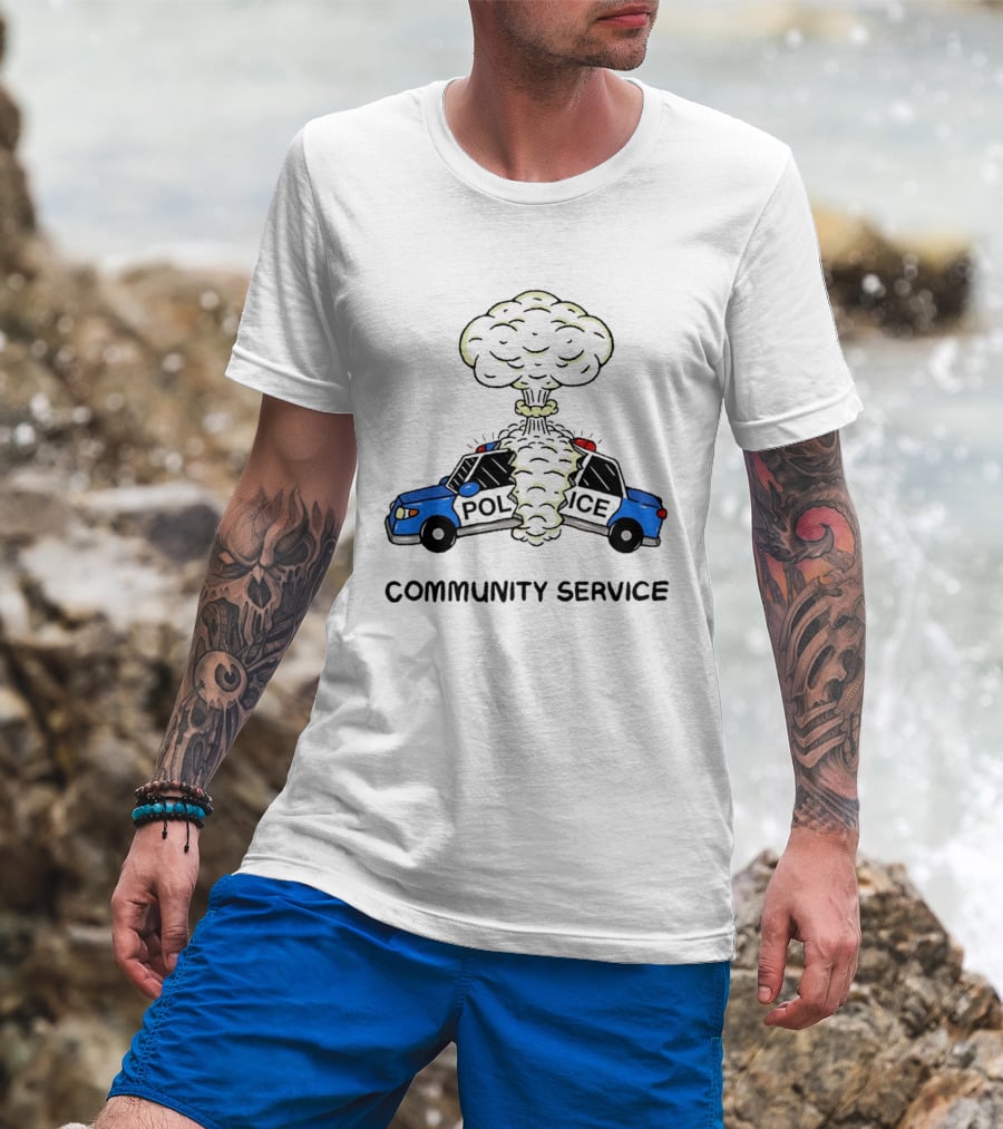 Community Service Police Car Mushroom Cloud Explosion T-Shirt