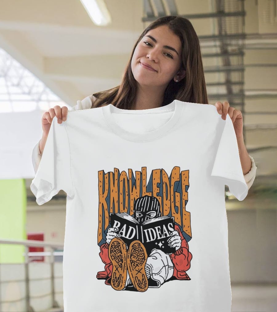 Knowledge Bad Ideas Elyski Balaclava Reading Book Shoe Soles Halftone Cartoon T-Shirt