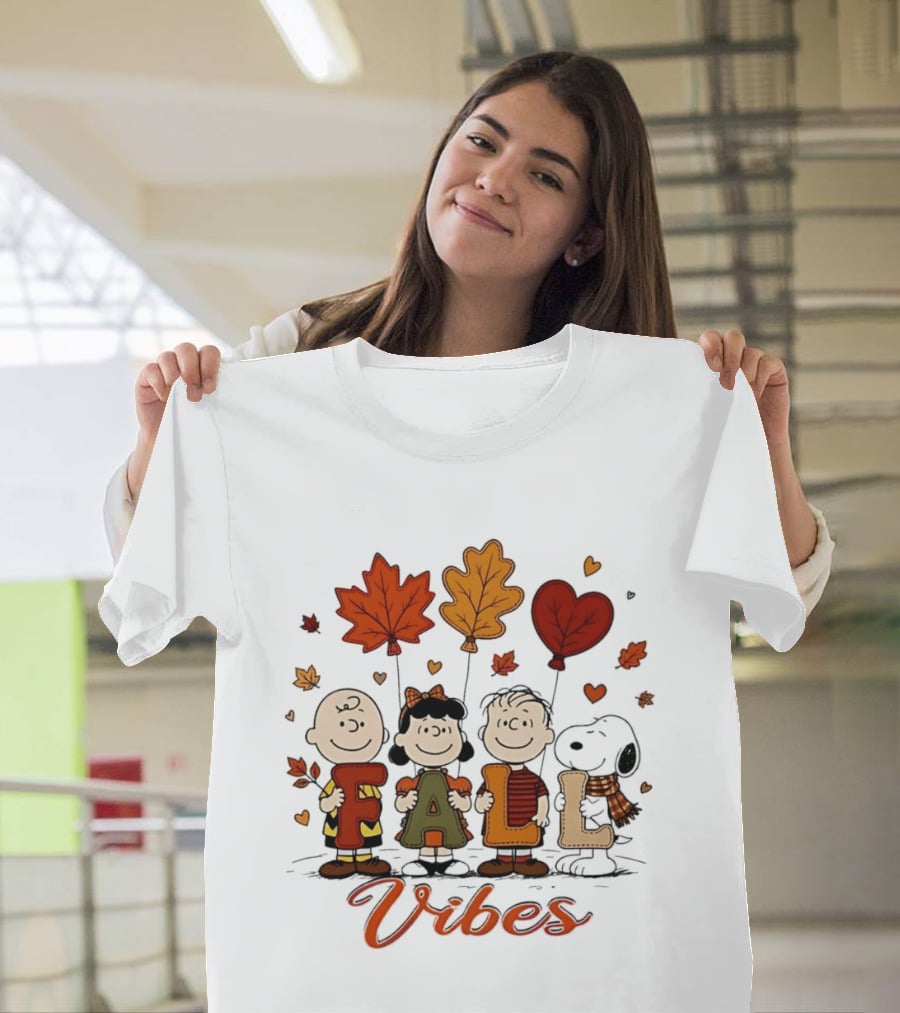 Fall Vibes Peanuts Characters With Leaf Balloons T-Shirt