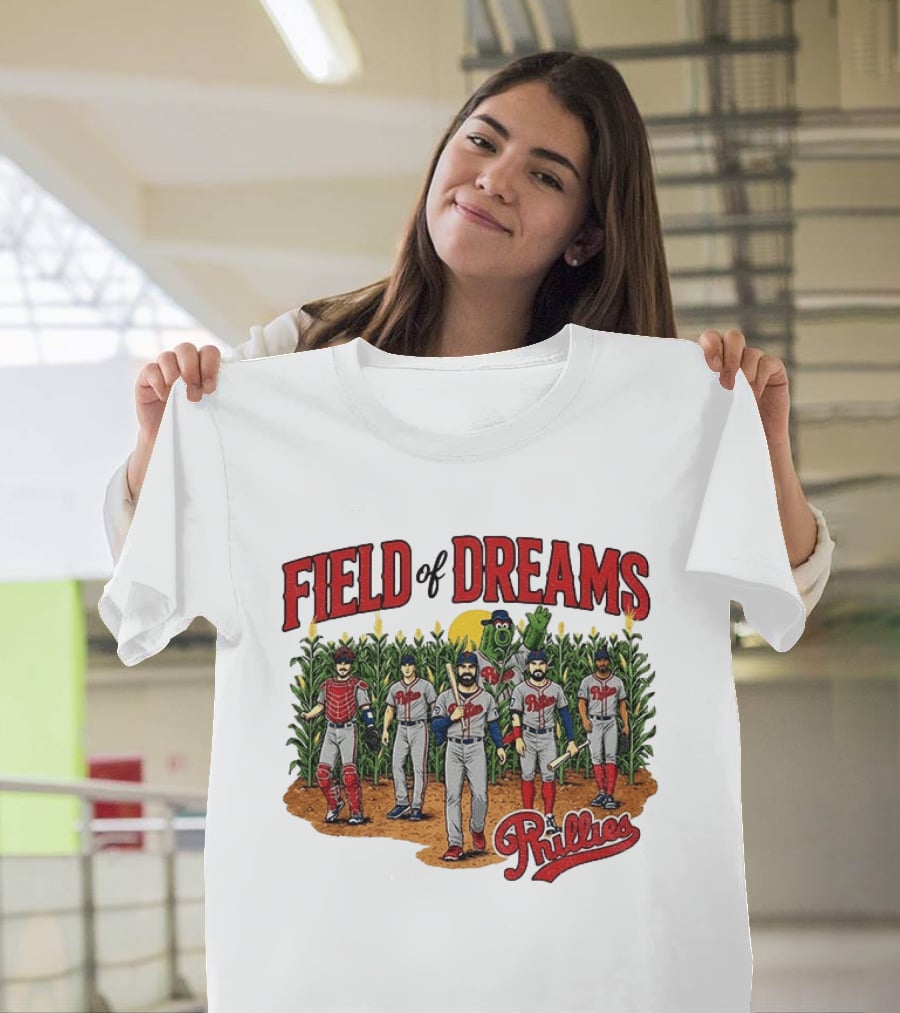 Field Of Dreams Phillies Philadelphia Baseball Players Cornfield Scene T-Shirt