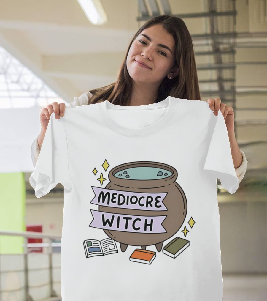 Mediocre Witch Magic Cauldron With Book And Sparkles T-Shirt